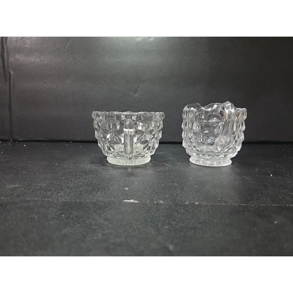 Fostoria‎ American Cubist Creamer and Sugar Set, Clear Glass Vintage Glassware